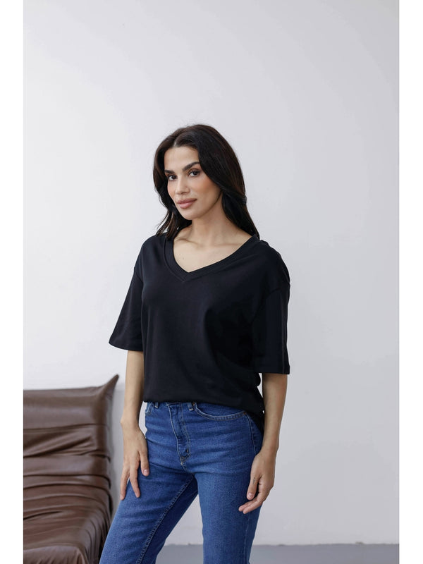 Siyah Orj Marka V Yaka Tshirt 6598-Siyah