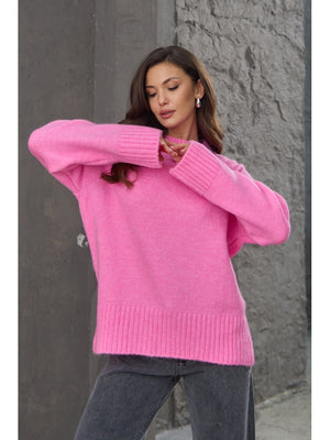 Pembe Bisiklet Yaka Oversize Kazak