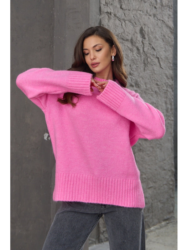 Pembe Bisiklet Yaka Oversize Kazak