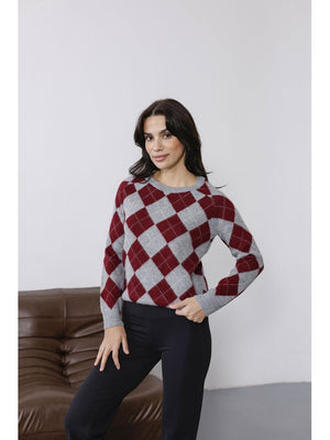 Bordo Baklava Desen Yumuşak Kazak 2319-Bordo