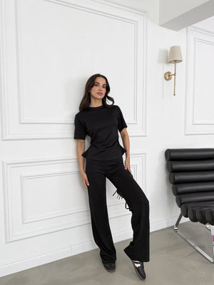 Siyah Yanları Büzgülü Takım EY-1396-SİYAH