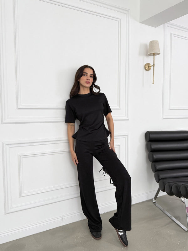 Siyah Yanları Büzgülü Takım EY-1396-SİYAH