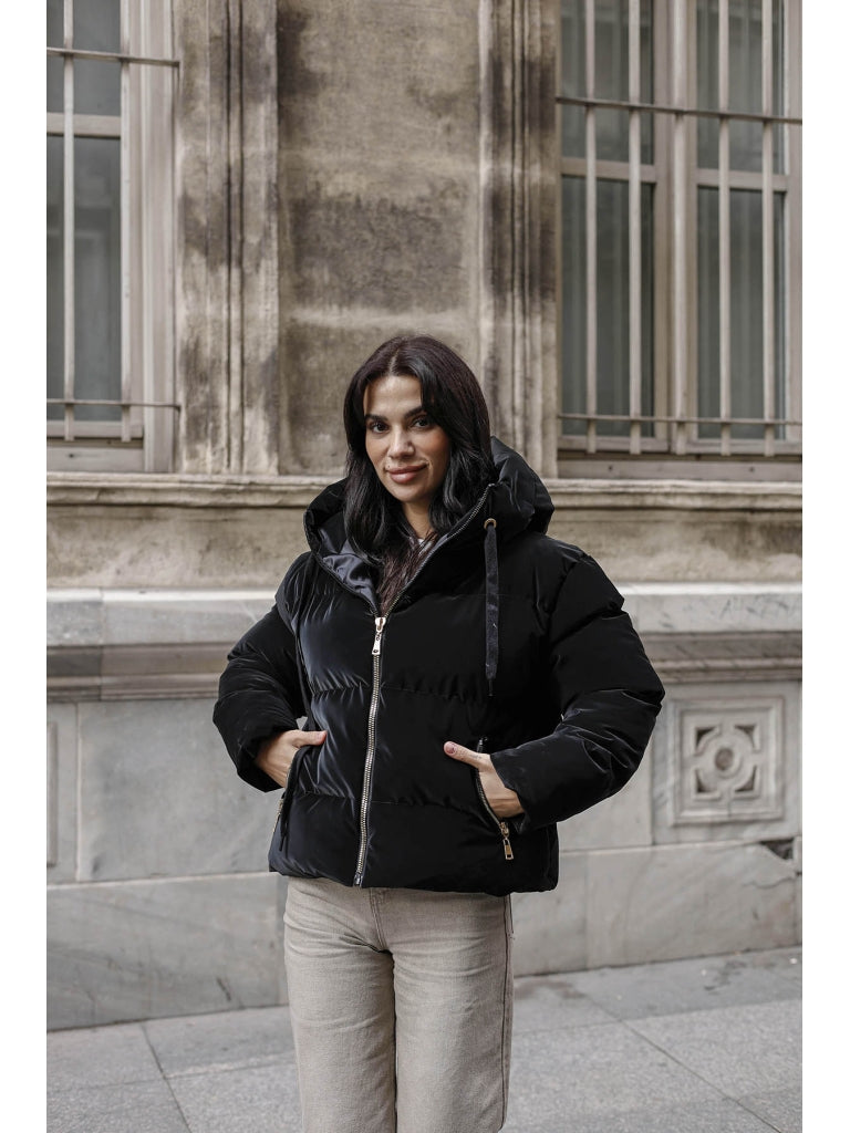 Siyah İnfinty Parlak Şişme Mont 2285-SİYAH