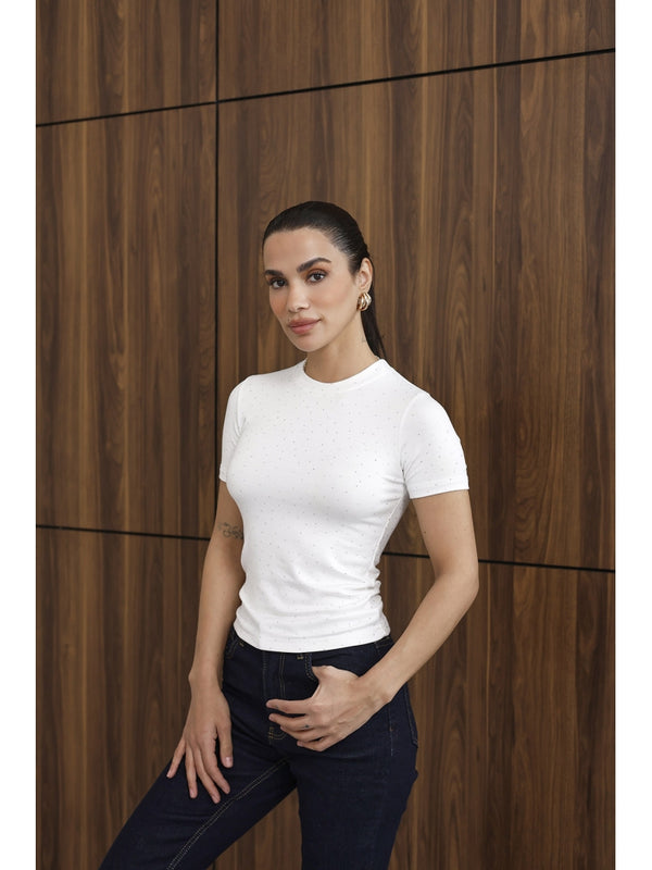 Beyaz Taş Baskılı Body EY137-Beyaz