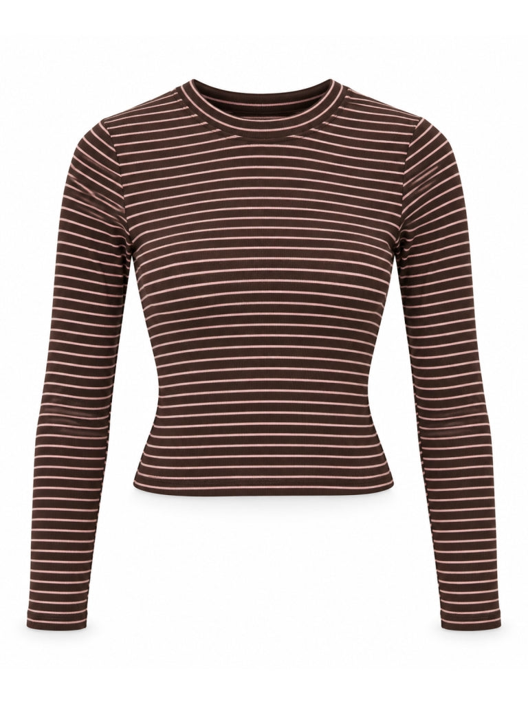 Kahverengi Çizgili Parmak Geçirme Body M-5648-Kahverengi