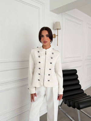 Beyaz Napolyon Premium Blazer Ceket 9729-Beyaz