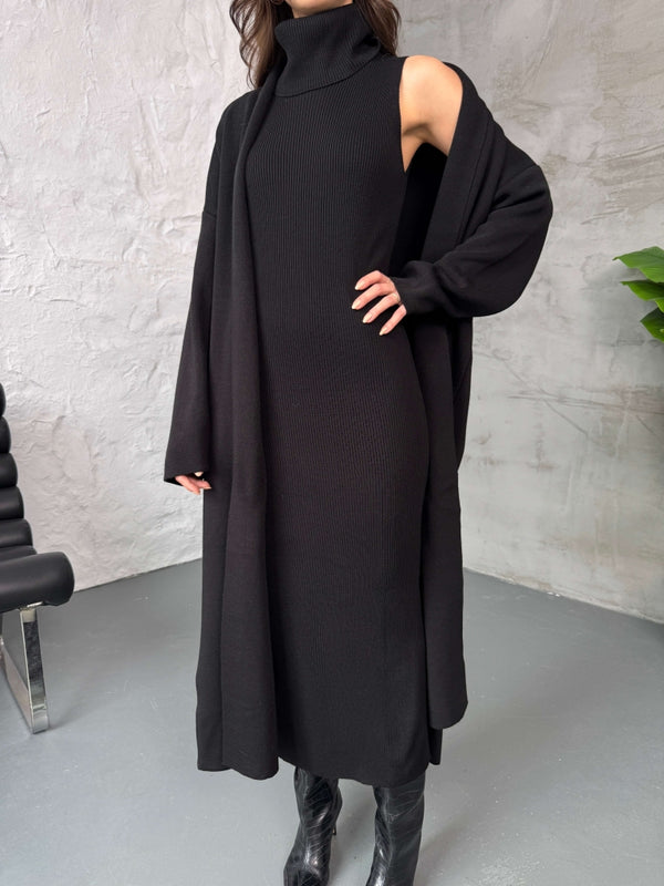 Siyah Elbiseli Hırka Takım 10117-Siyah