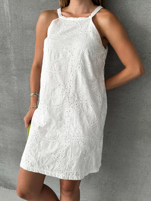 Beyaz Halter Yaka Fistolu Elbise 28011-BEYAZ