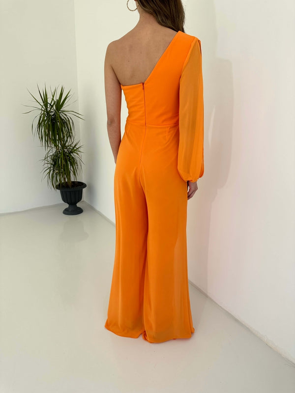 Orange Tek Omuz Abiye Tulum 1336-ORANGE