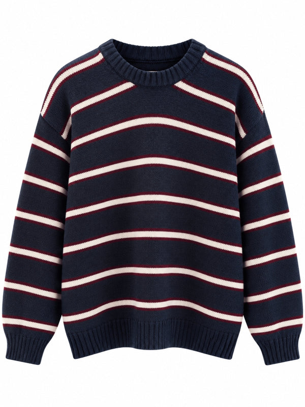 Lacivert Üç Çizgili Oversize Kazak 2754-Lacivert