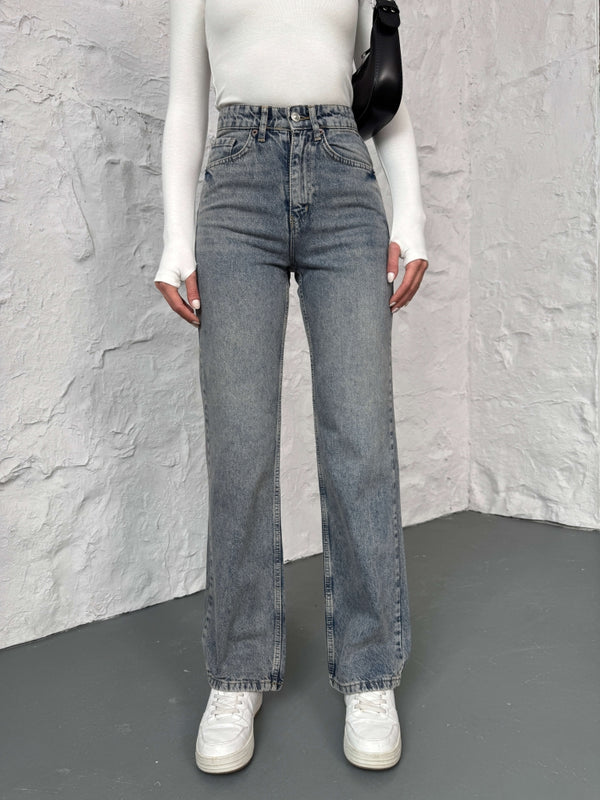 Buz Mavi Yıkamalı Straight Orj Jean 24111-Buz Mavi