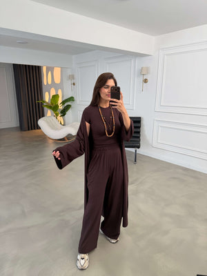 Kahve Üçlü Likralı Modal Takım 4137-Kahve