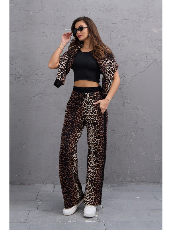 Leopar Yan Şeritli Pantolon