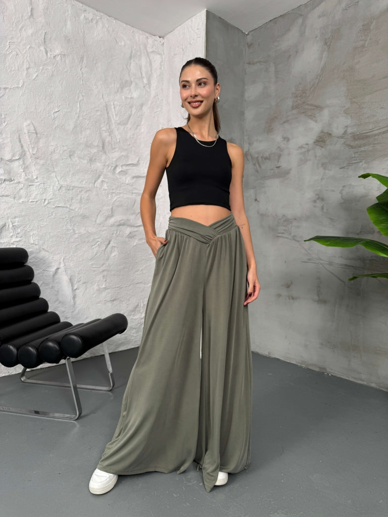 Haki Beli Çapraz Detay Modal Pantolon 30272-Haki