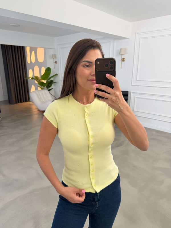 Sarı Fitilli Likralı Bluz 10905-Sarı