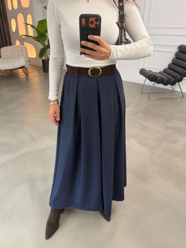 Lacivert Desenli Kemerli Etek Pantolon 51519-Lacivert