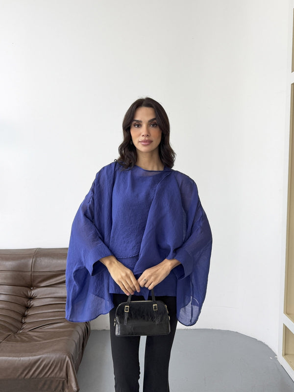 Lacivert Tencel Pelerin Bluz 5026-LACİVERT