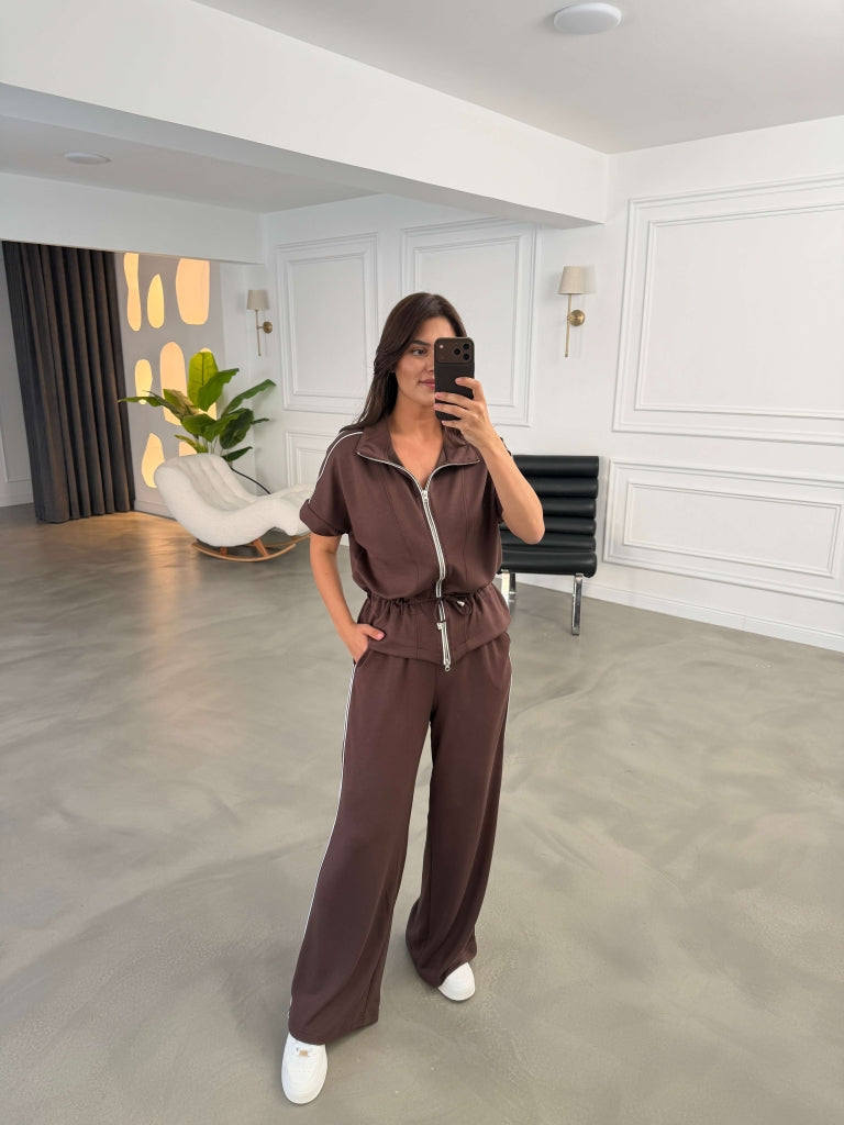 Kahve Biyeli Bel Bağlamalı Modal Takım 4146-Kahve