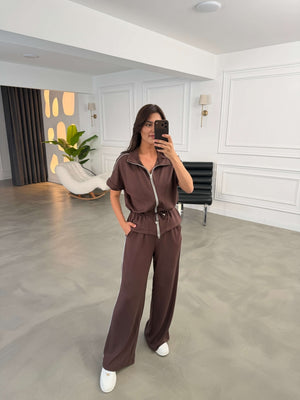 Kahve Biyeli Bel Bağlamalı Modal Takım 4146-Kahve