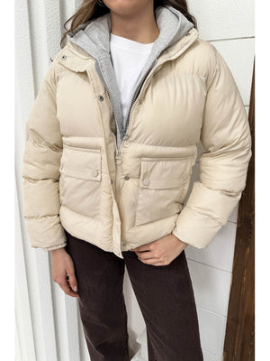 Ekru Kapşonlu Şişme Mont 2148-EKRU