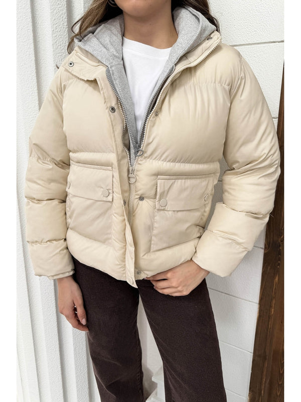 Ekru Kapşonlu Şişme Mont 2148-EKRU