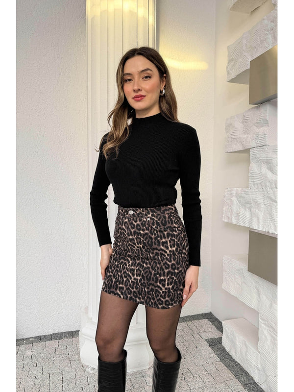 Dilvin Leopar Denim Etek 80591-Leopar