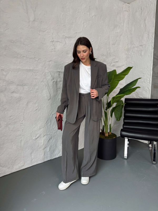 Antrasit Tensel Düğmeli Blazer Ceket