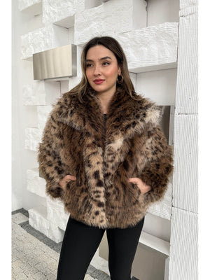 Leopar Desenli Suni Kürk Kaban 250725