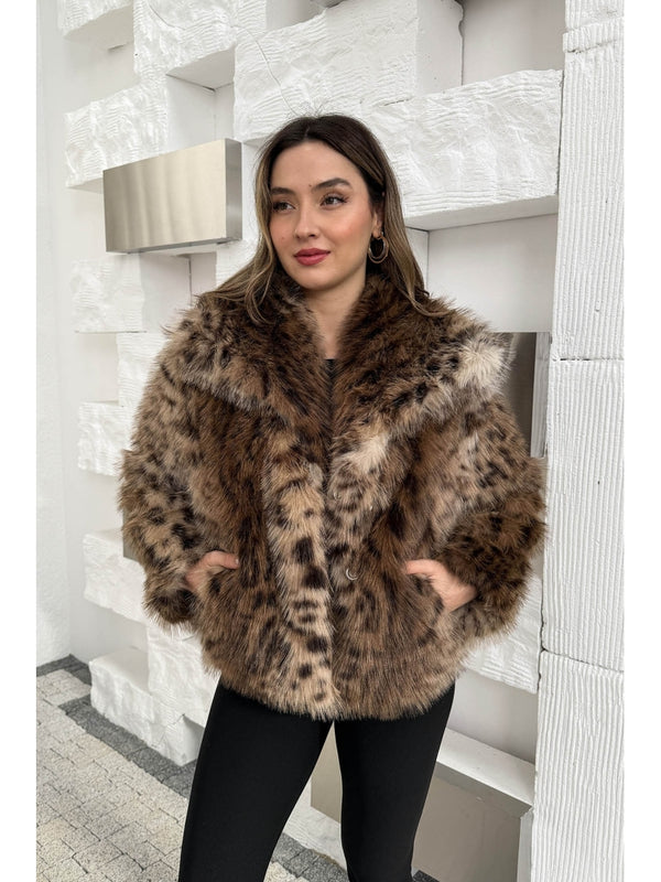 Leopar Desenli Suni Kürk Kaban 250725