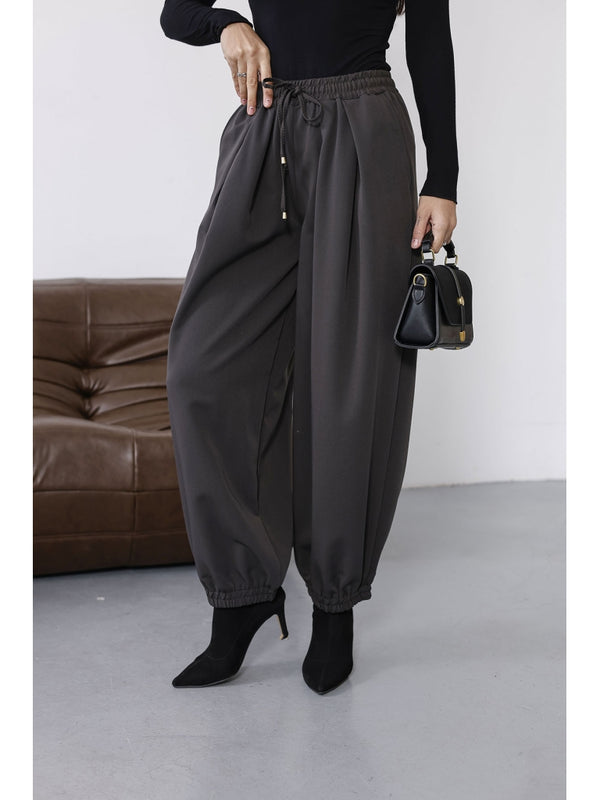 Kahve Beli Bağcıklı Şalvar Pantolon 51224-KAHVE