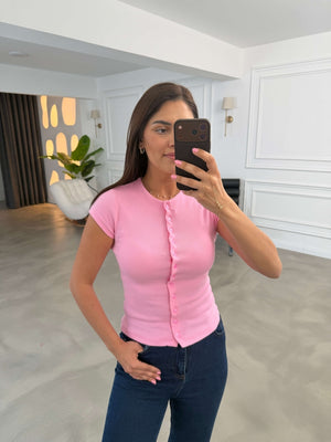 Pembe Fitilli Likralı Bluz 10905-Pembe