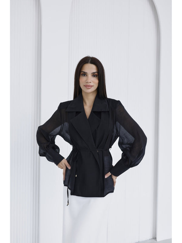 Siyah Vatkalı Tencel Gömlek EY-5029-SİYAH