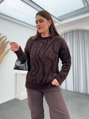 Kahverengi Zebra Desen Yumoş Kazak EY2828-Kahverengi