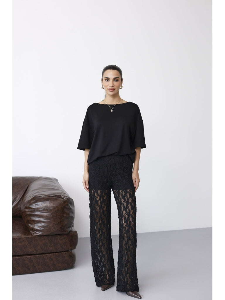 Siyah Dantel Pantolon 4247-Siyah