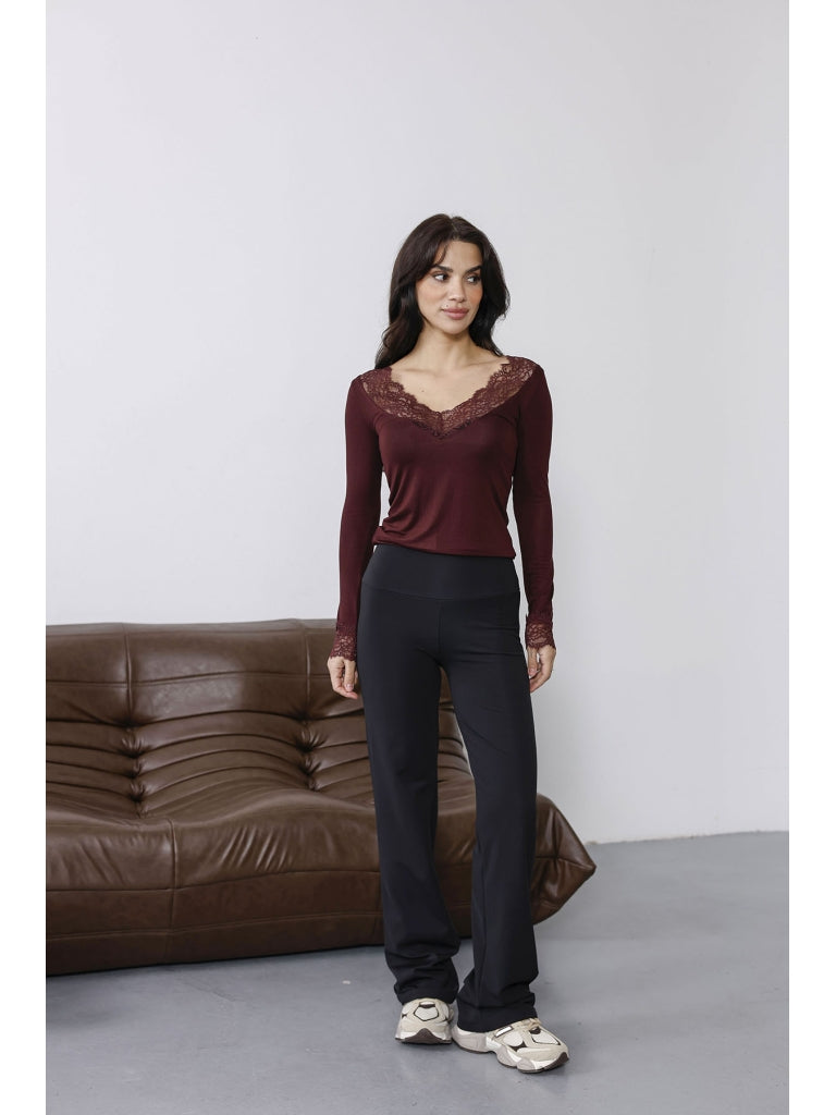 Siyah Baskılı Şardonlu Geniş Paça Tayt 8515-Siyah