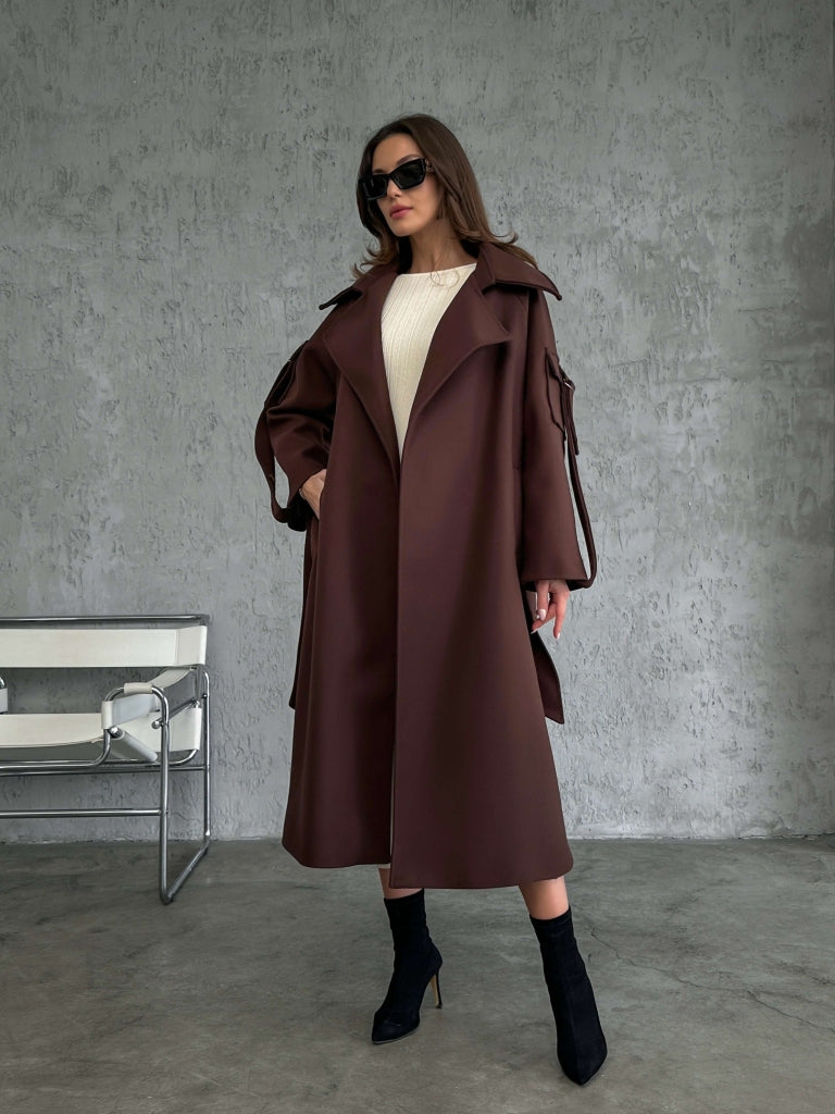 Acı Kahve Kolları Cep Detaylı Premium Kaban 20101-Acı Kahve