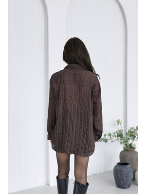 Kahverengi Sim Detaylı Transparan Gömlek 3225-Kahverengi