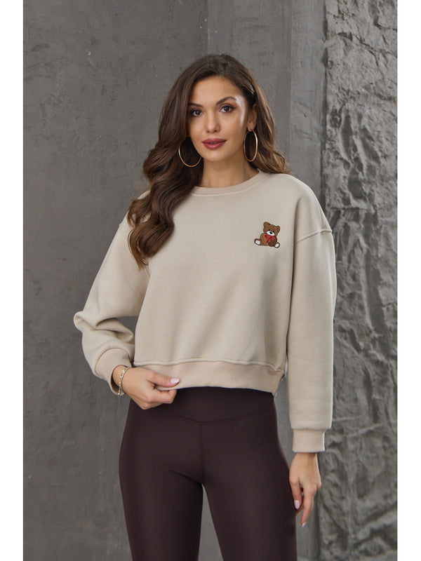 Bej Teddy Nakış Detaylı Sweat