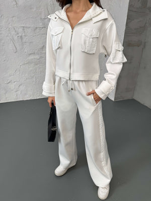 Beyaz Cepli Paraşüt Detaylı Scuba İkili Takım 2140-Beyaz