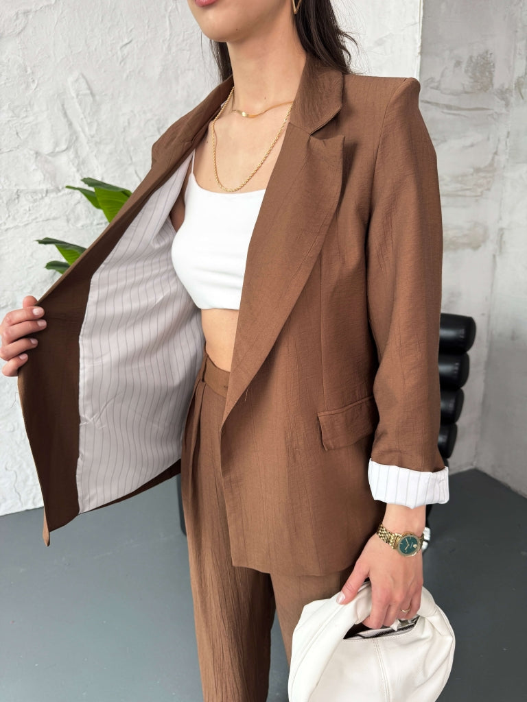 Kahve Vatkalı Blazer Ceket