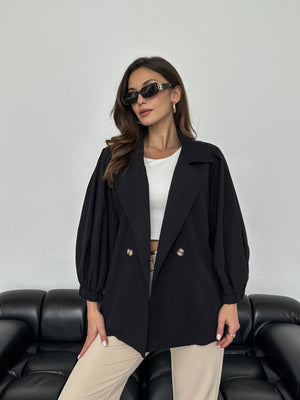 Siyah Balon Kol Oversize Trençkot