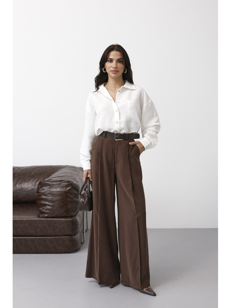 Kahverengi Kemerli Dokuma Pantolon 8114-Kahverengi