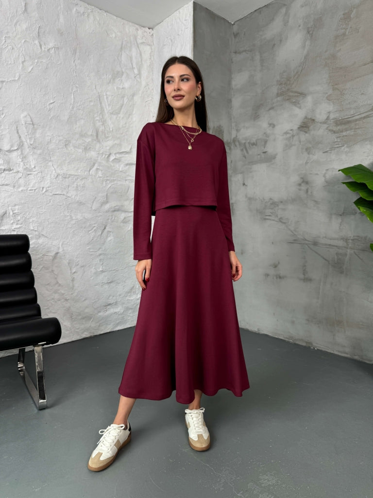 Bordo Modal Bluzlu İkili Takım Elbise