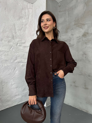 Kahverengi ÇıtÇıtlı Süet Gömlek 580570-Kahve