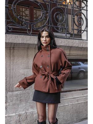 Kahve Dik Yaka Kısa Kaşe Kaban 70119-KAHVE