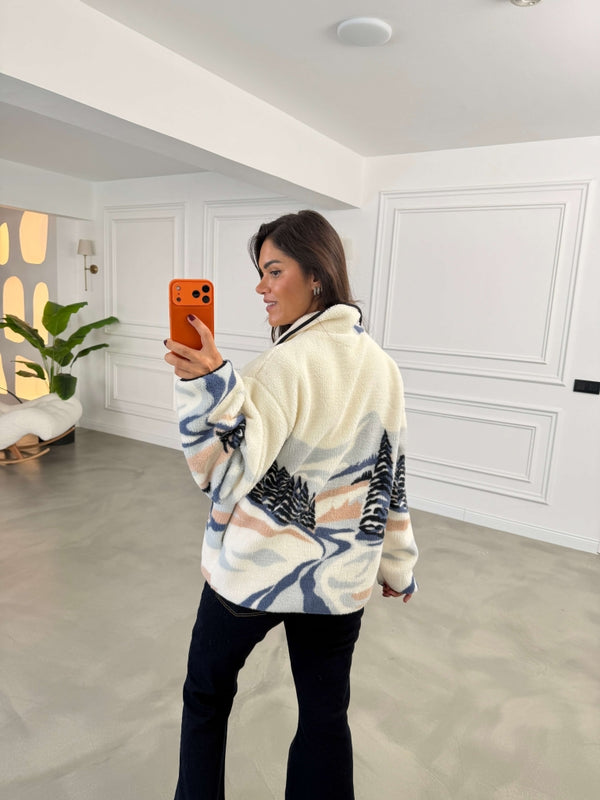 Lacivert Ön Fermuarlı Peluş Sweat 22889-Lacivert