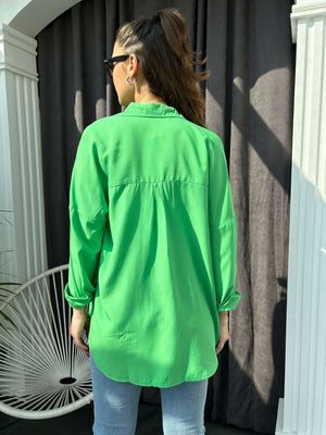 Yeşil Oversize Poplin Gömlek