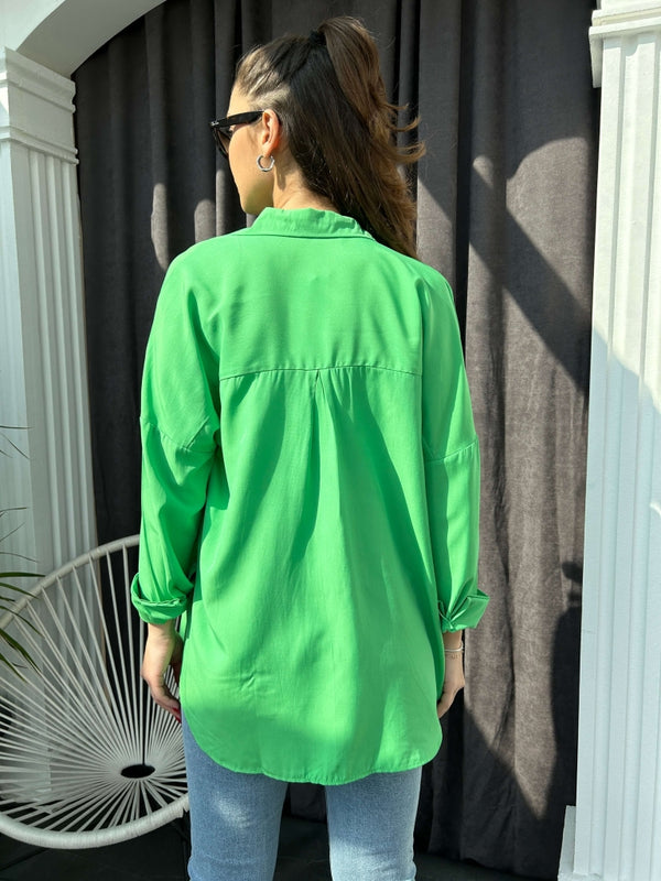 Yeşil Oversize Poplin Gömlek