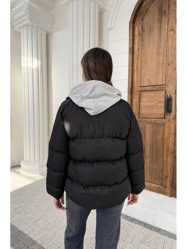 Siyah Kapşonlu Şişme Mont 2148-SİYAH