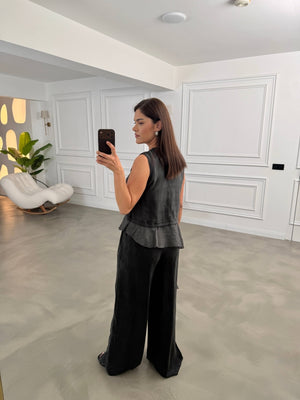 Siyah Eteği Garnili Bluz Pantolon Takım 51391-Siyah